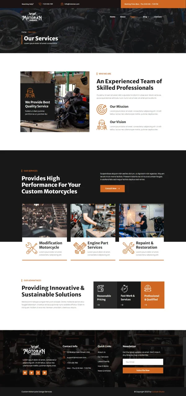 Motoran - Custom Motorcycle Garage Service Elementor Template Kit - Image 2