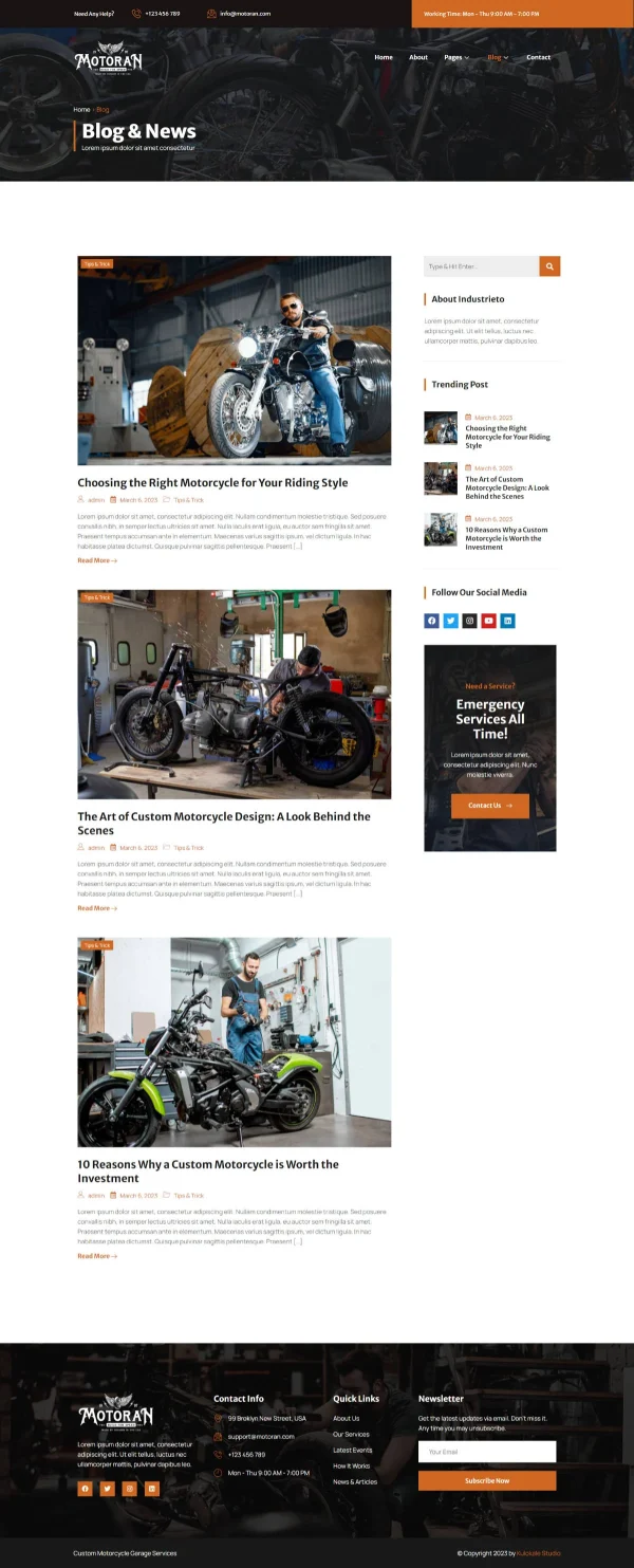 Motoran - Custom Motorcycle Garage Service Elementor Template Kit - Image 3