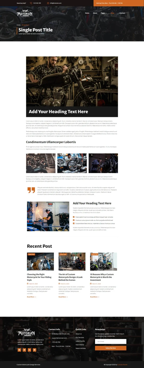 Motoran - Custom Motorcycle Garage Service Elementor Template Kit - Image 11