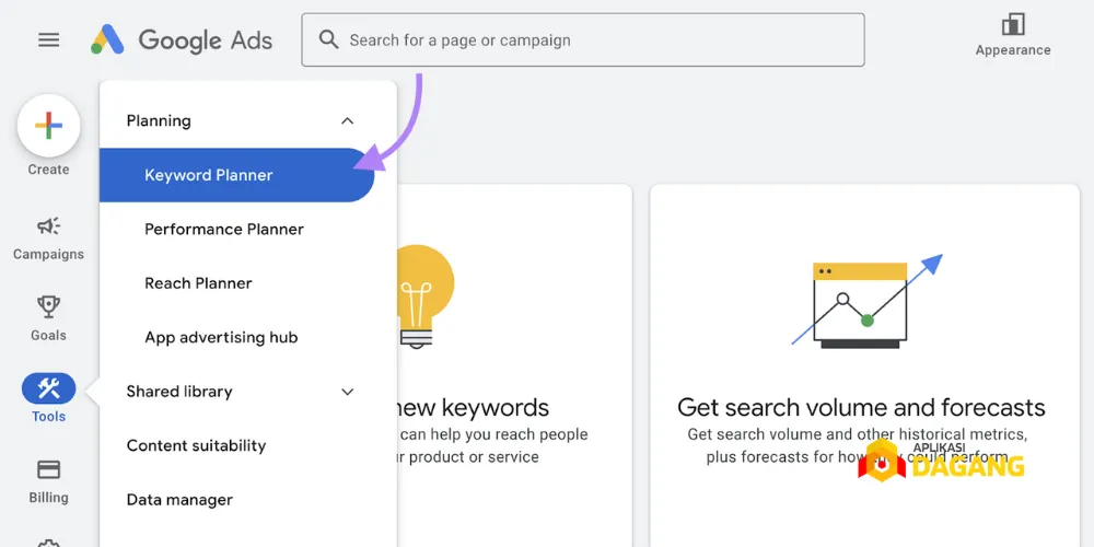 Tampilan Google Keyword Planner untuk Riset Kata Kunci