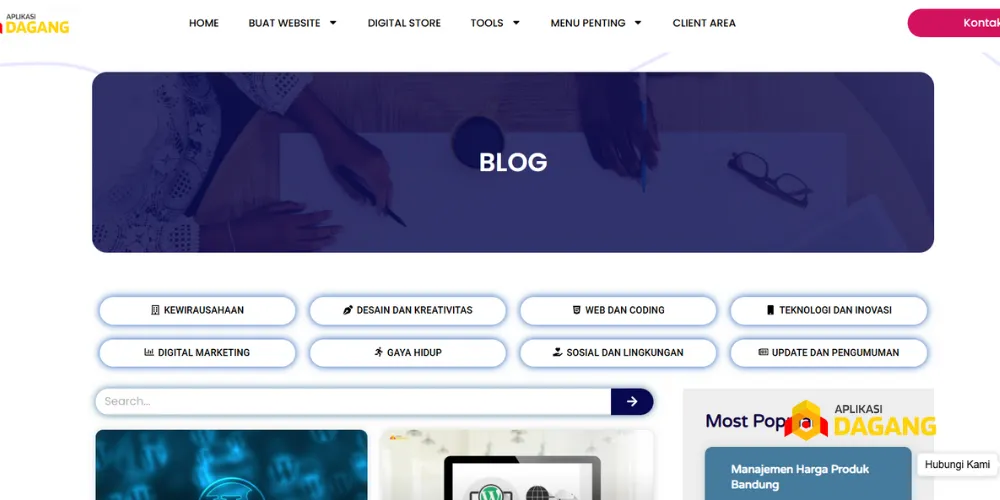 tampilan paket pembuatan website dari Aplikasi Dagang