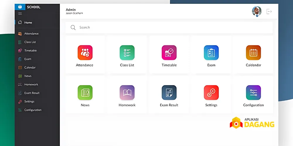 Dashboard aplikasi pendidikan dengan fitur ujian online.
