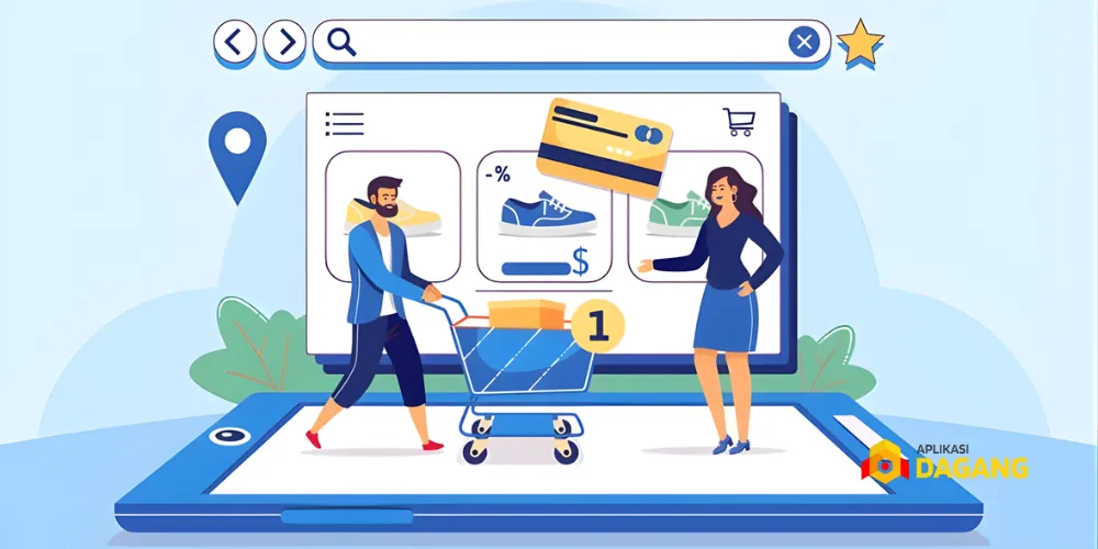 Ilustrasi toko online profesional dengan tampilan modern dan fitur lengkap