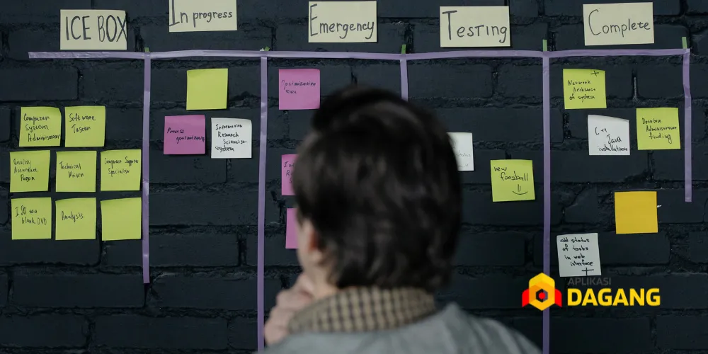 Tahapan proses pembuatan aplikasi startup oleh tim Aplikasi Dagang di Bandung.