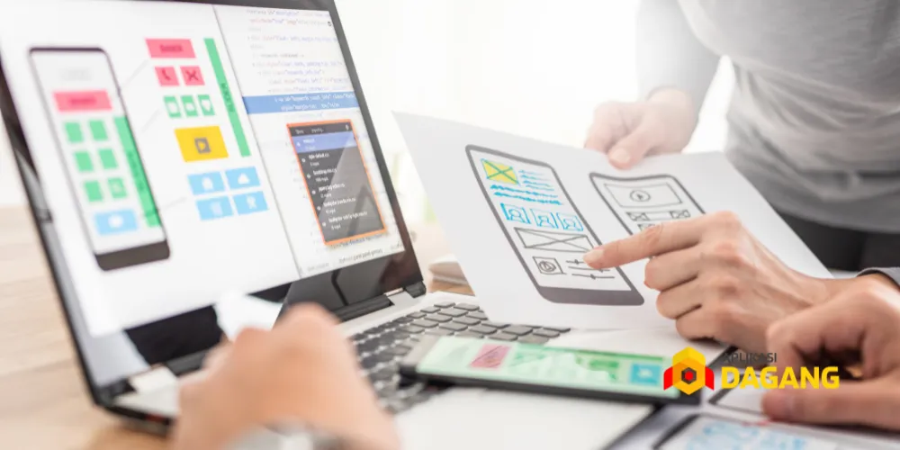 Tampilan desain antarmuka aplikasi custom buatan Aplikasi Dagang untuk startup Bandung.