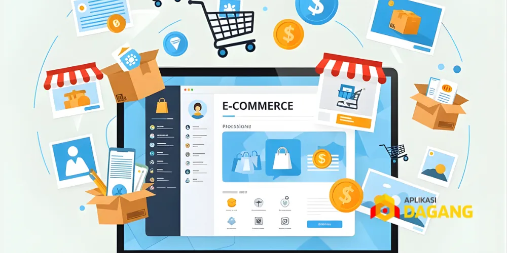 Ilustrasi dashboard software e-commerce modern untuk bisnis online