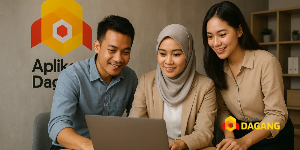 Tim Aplikasi Dagang sedang mengembangkan website bisnis profesional di kantor